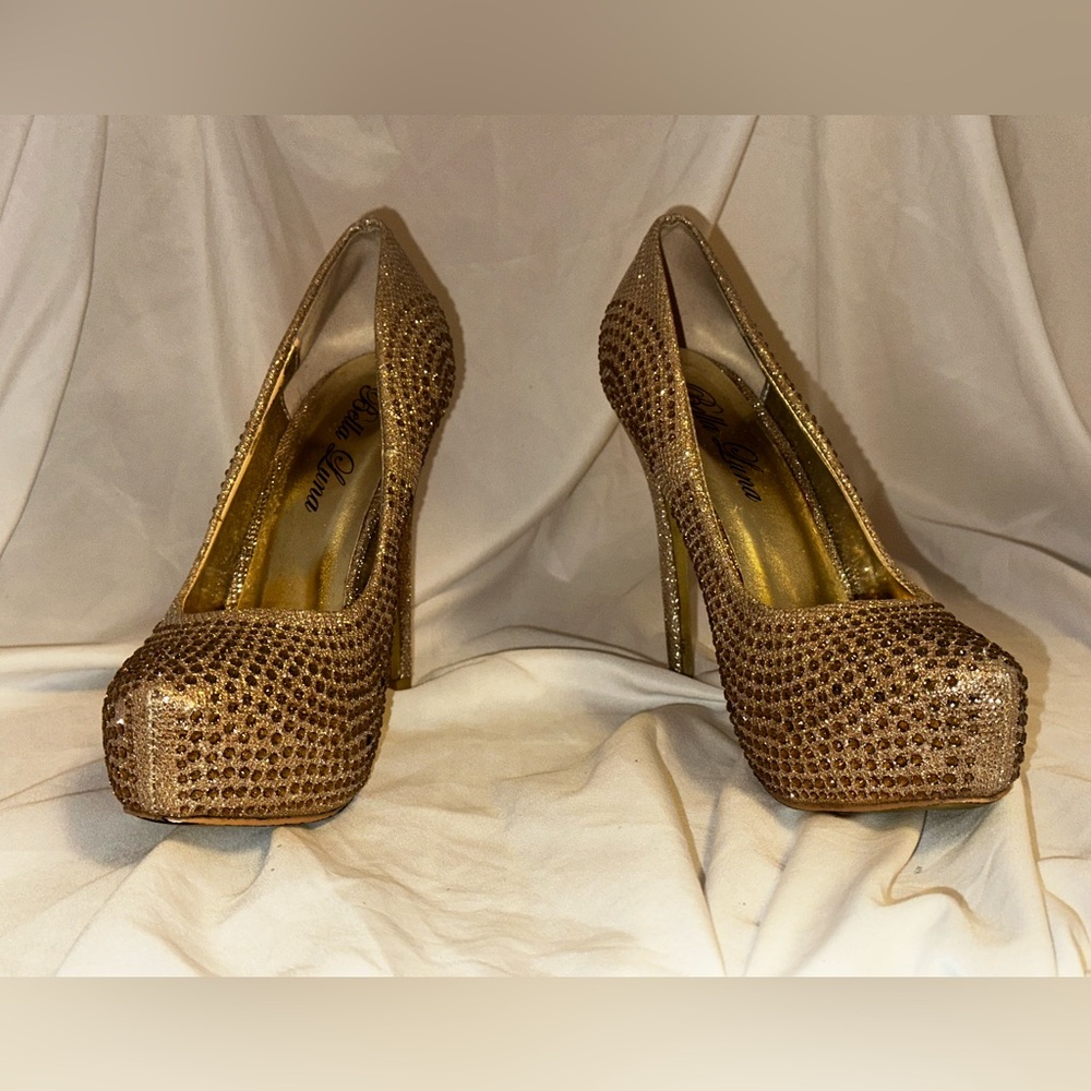 Bella Luna Gold Studded Platform Stilettos